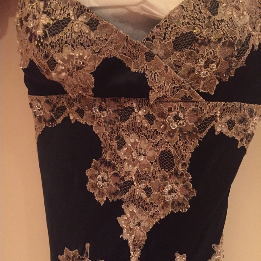 Sue Wong Black with champagne sequin lace dress!